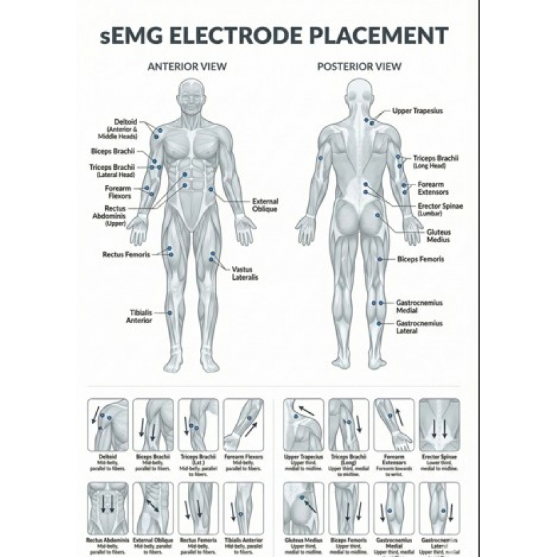 sEMG Electrode Placement Chart (52 × 70 cm) – Ultra-HD, Laminated
