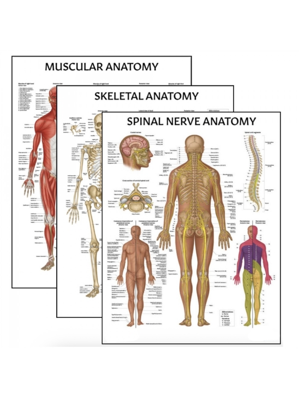MYASKRO Skeletal & Muscular System with Spinal Nerves — Laminated Chart Bundle (Set of 3)