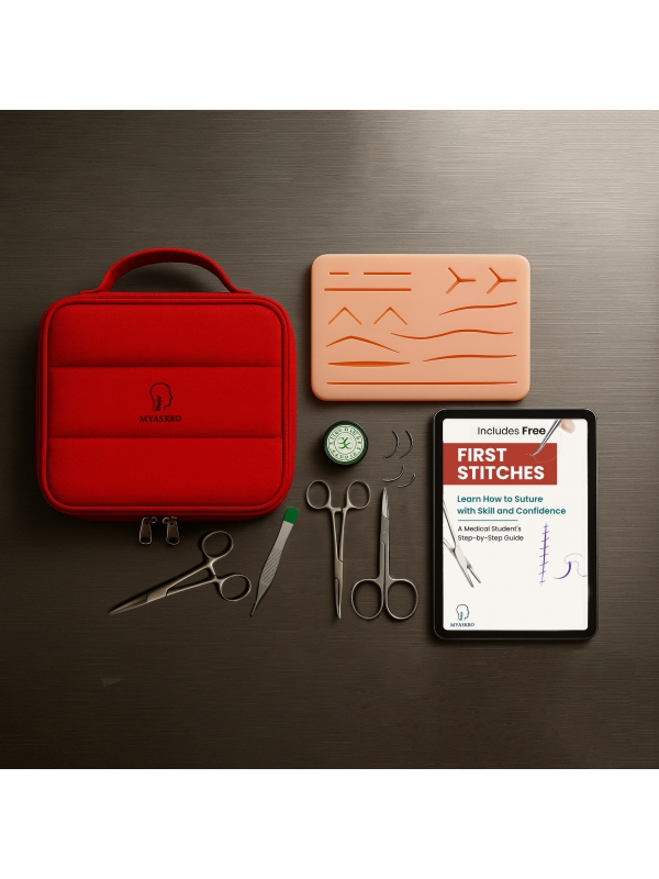 Suture Practice Kit With Large Suture Training Pad, Surgical Instruments, Suture Thread, 6 Needles And Carry Bag