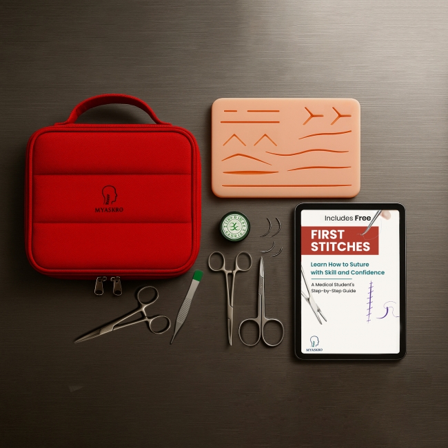 Suture Practice Kit With Large Suture Training Pad, Surgical Instruments, Suture Thread, 6 Needles And Carry Bag