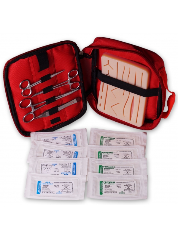 Suture Practice Kit - Premium Quality , Kit Includes 8 Needled Sutures, Surgical Instruments, Large Suturing Pad and Carry Bag