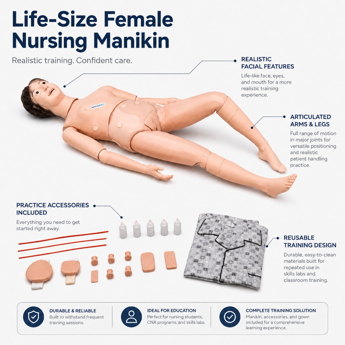 MYASKRO Multi-Functional Nursing Training Manikin for Patient Care